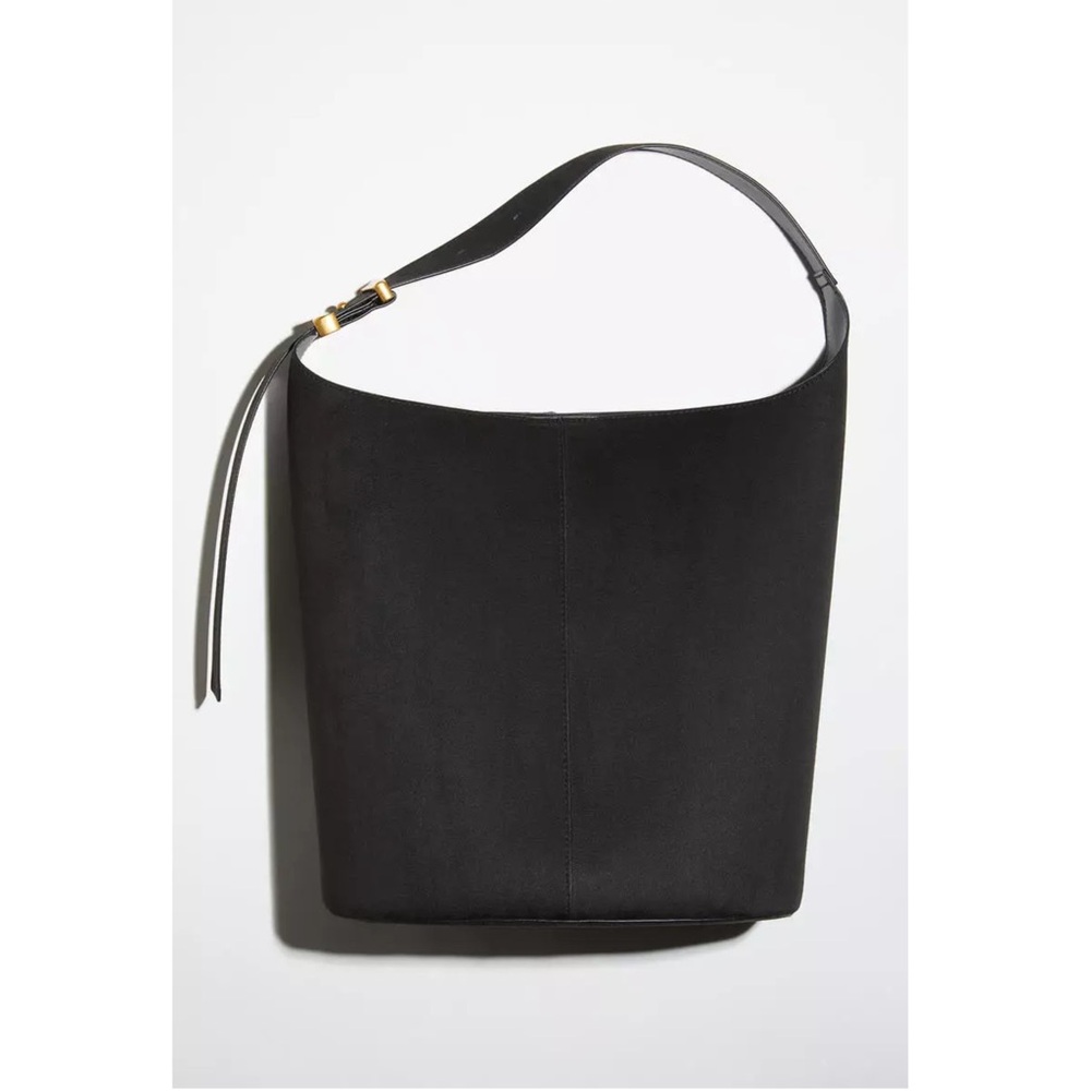 H&M Black Faux Suede Bucket Bag Gold Hardware Adjustable Strap - Picture 14 of 14